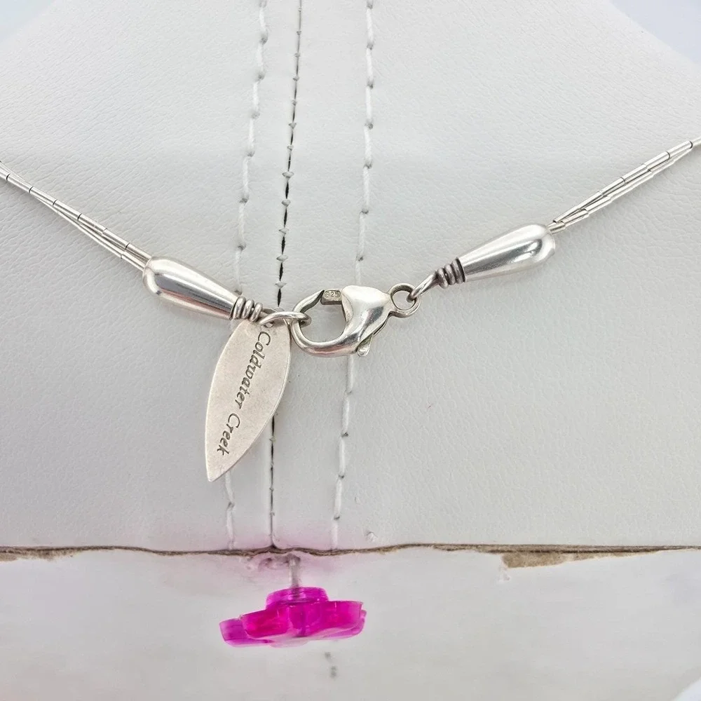 925 Sterling Silver Station Necklace Open Textured Teardrop COLDWATER CREEK 18